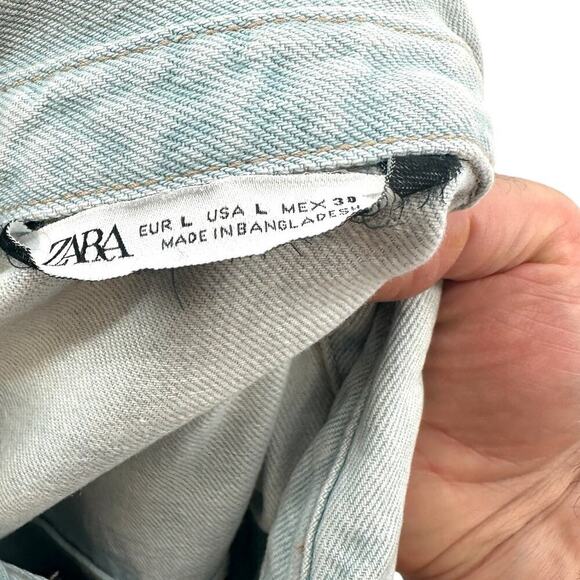 Zara Denim Short Mini Dress Light Wash Blue Long Sleeves Coverall Size Large - Picture 10 of 12